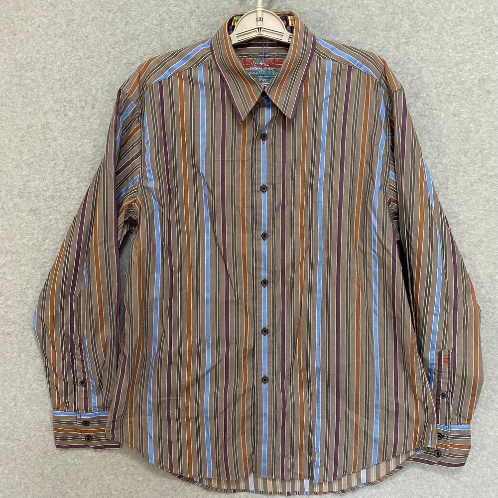 ROBERT GRAHAM Men's L Button Up Shirt Striped Multicolor Colorful Long Sleeve